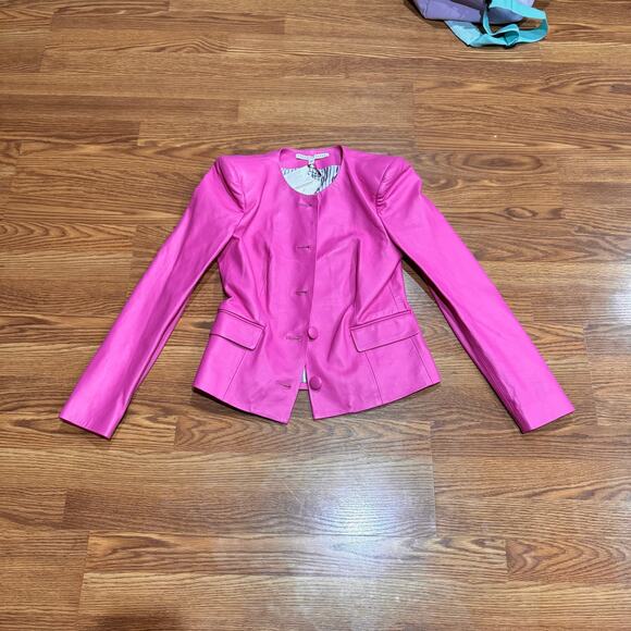 VERONICA BEARD bubblegum pink retro Louisa Leather Jacket size 4 / small - Picture 14 of 15